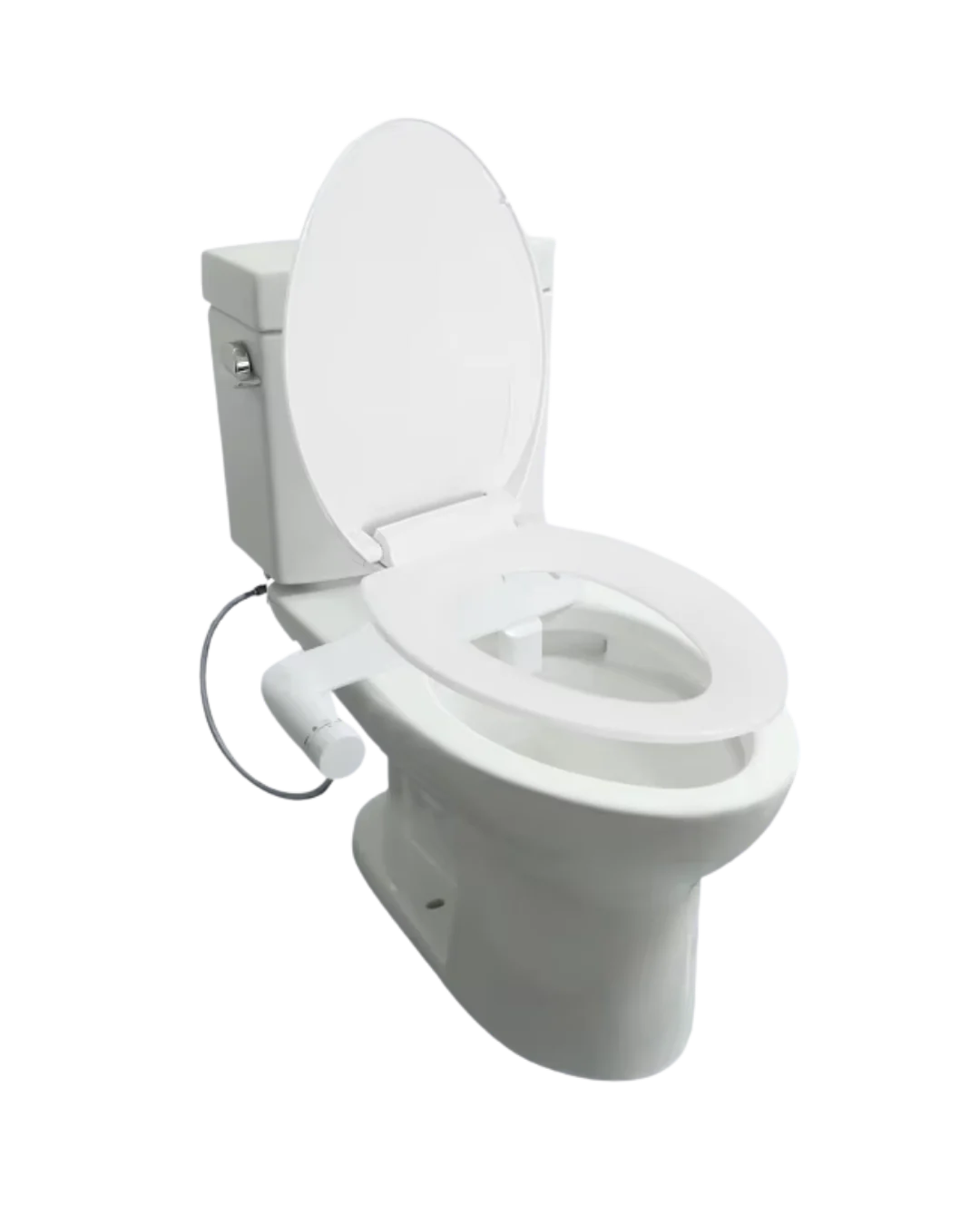 El bidé OLAVA instalado bajo la tapa de un inodoro blanco.